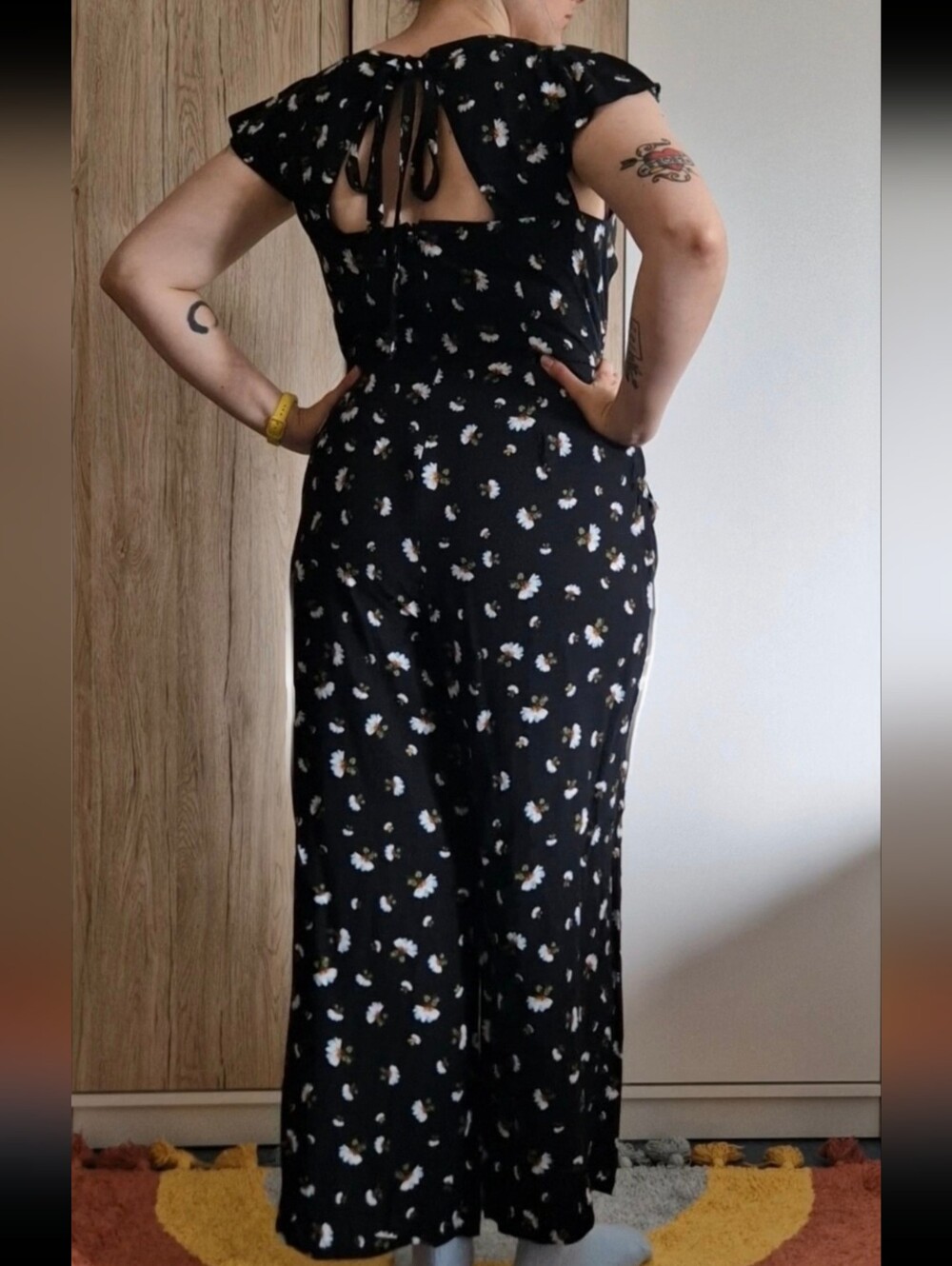 Black Floral Jumpsuit with Pockets